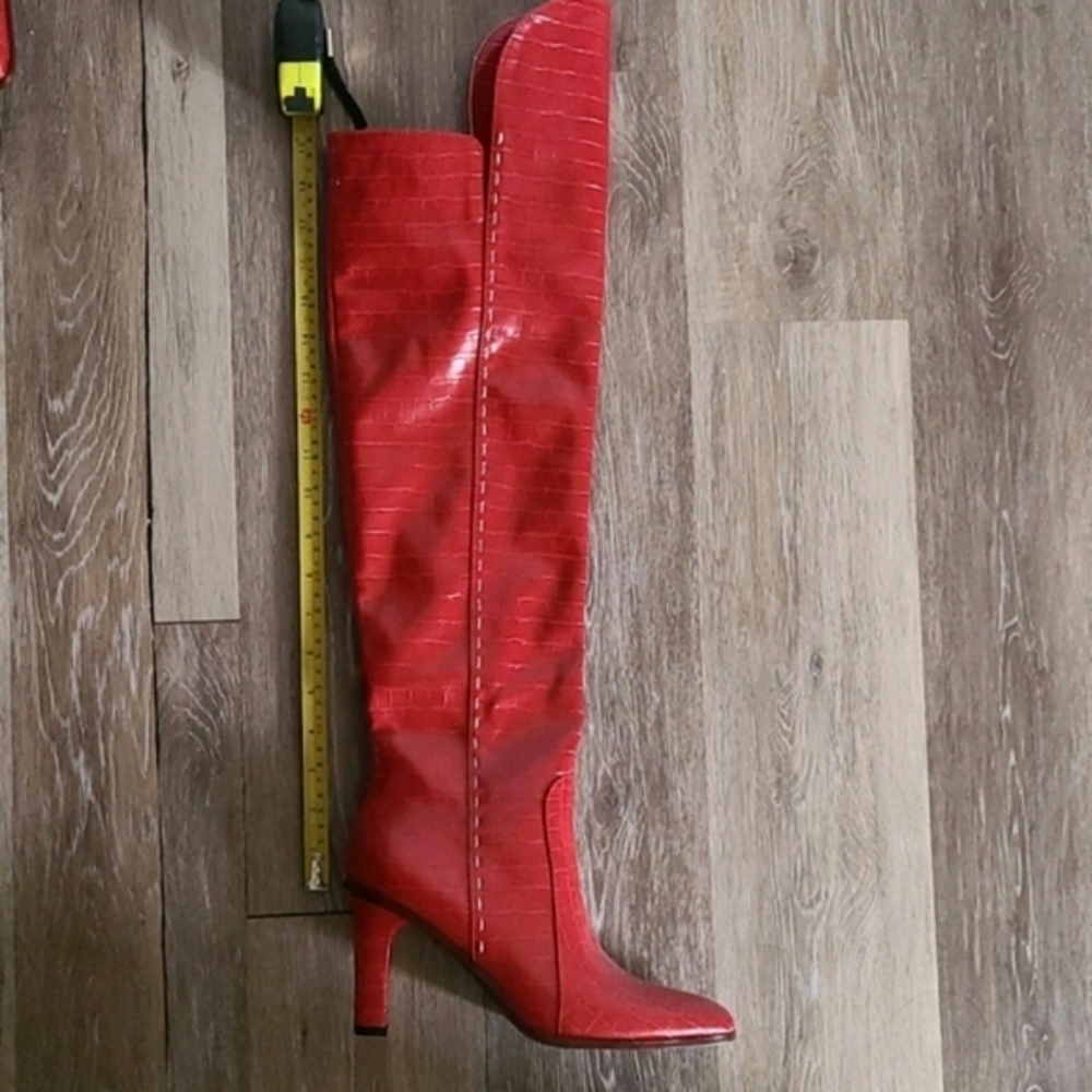 Red Over the Knee Leather Thigh High Boots